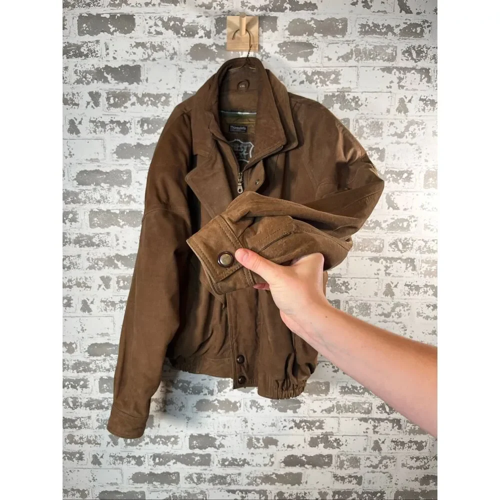 First genuine leather | brown leather bomber jacket with removable lining